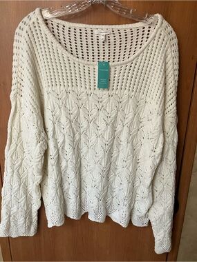 Maurices Cream Open Crochet Knit Women's Sweater NEW with TAGS Size XXL